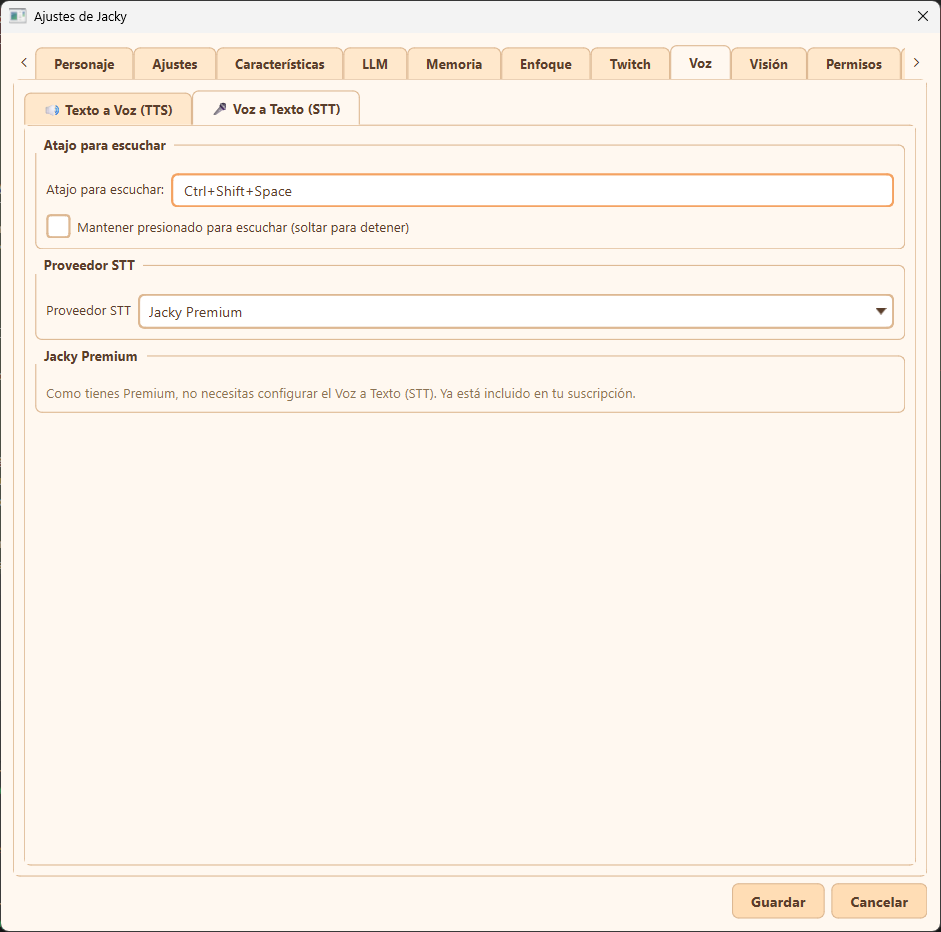 Speech-to-Text (STT) settings sub-tab